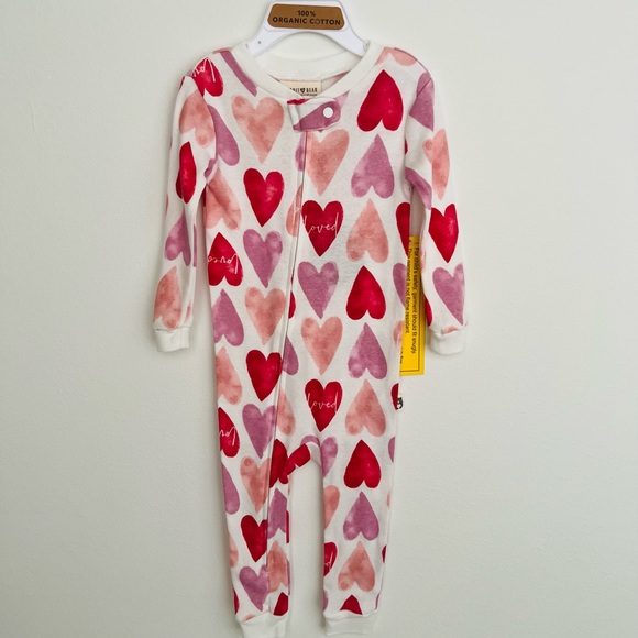 Rabbit + Bear Organic Cotton Watercolor Hearts Loved Coverall Size 18 Months NWT - Picture 2 of 10